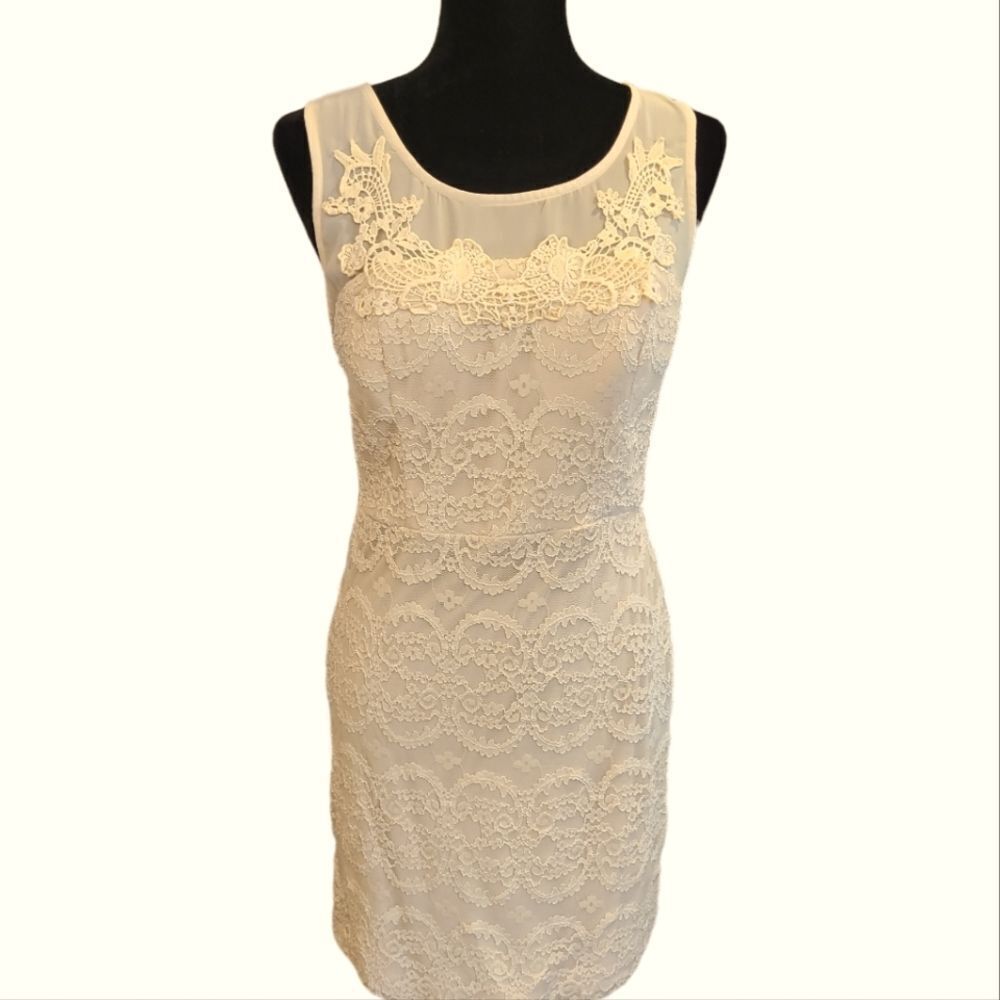 City Triangle Dress Nude Lace‎  Cocktail Wedding Lined sz 10